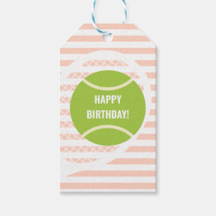 Modern Green Tennis Ball Striped Birthday Pink Gift Tags