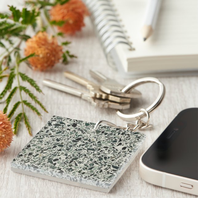 Modern Green Terrazzo Key Ring (Front Right)