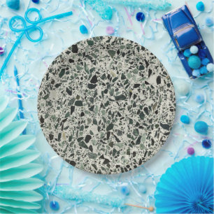 Modern Green Terrazzo Paper Plate