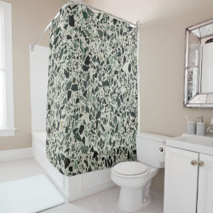 Modern Green Terrazzo Shower Curtain