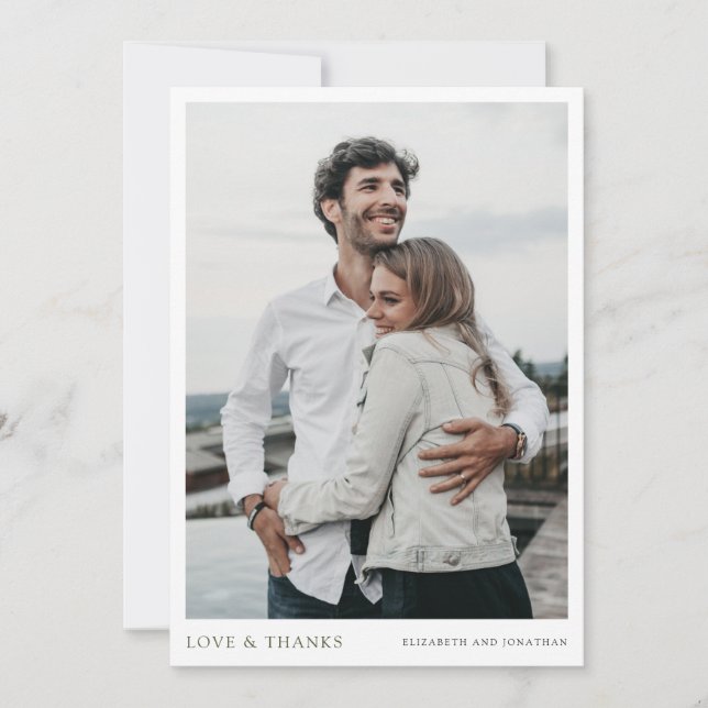 Modern Green Text Photo Thank You Wedding Card (Front)