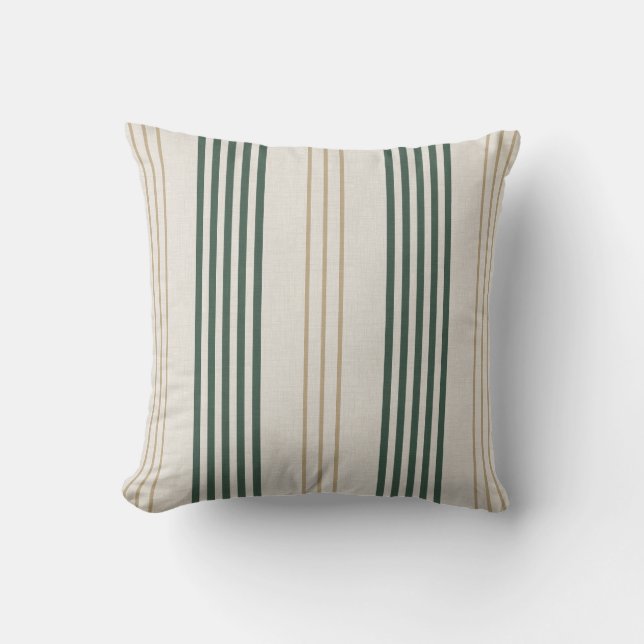 Modern Green Ticking Stripe Linen Texture Cushion (Front)