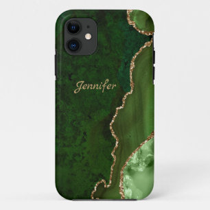 Modern Green Tones Gold Agate Crystal Personalise iPhone 11 Case