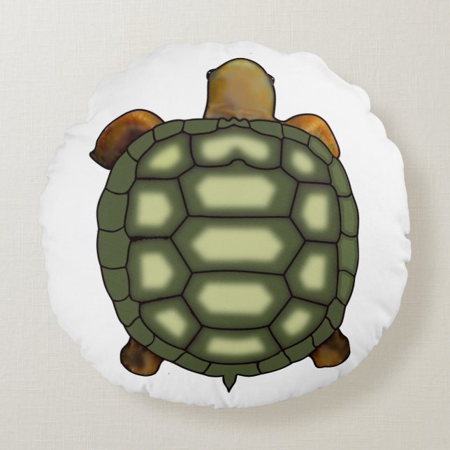 Modern Green Tortoise on White Round Pillow (Front)