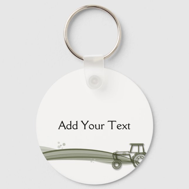 Modern Green Tractor Illustration Keychain (Front)