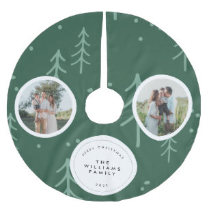Modern Green Tree Family Photo Holiday Brushed Polyester Tree Skirt