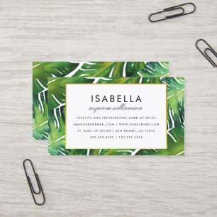 Modern Green Tropical Leaves Business Card