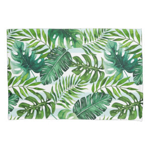 Modern Green Tropical Watercolor Leaves Pillowcase