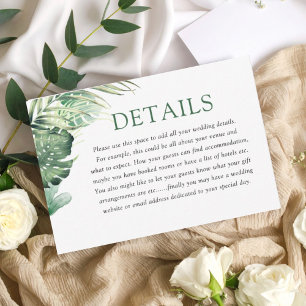 Modern Green Tropical Wedding Details Enclosure Card
