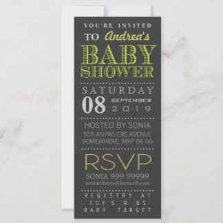 Modern Green Typography Baby Shower Long Invitation
