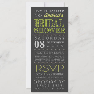 Modern Green Typography Bridal Shower Long Invitation