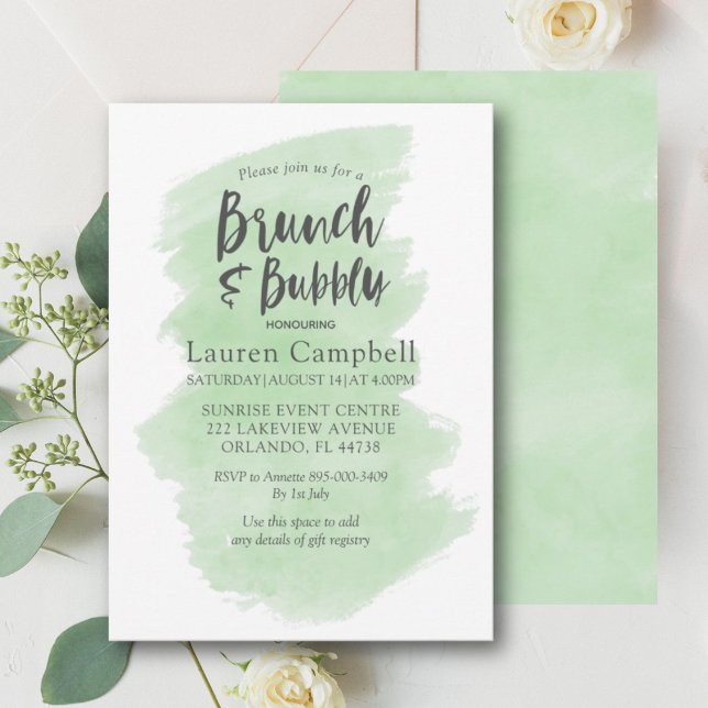 Modern Green  Watercolor Brunch and Bubbly   Invitation (Creator Uploaded)