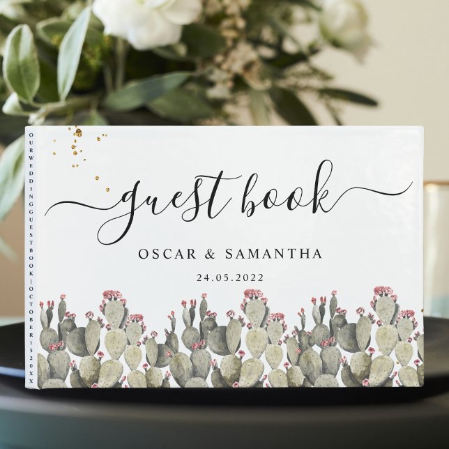 Modern Green Watercolor Cactus  Guest Book (Creator Uploaded)
