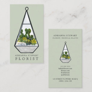 Modern green watercolor cactus terrarium florist business card
