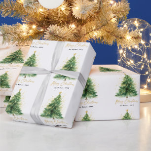 Modern Green Watercolor Christmas Pine Tree  Wrapping Paper