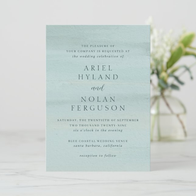 Modern Green Watercolor Elegant Wedding Invitation (Standing Front)