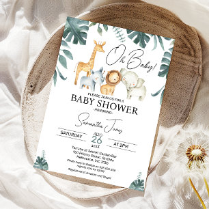 Modern Green Watercolor Safari Baby Shower  Invitation