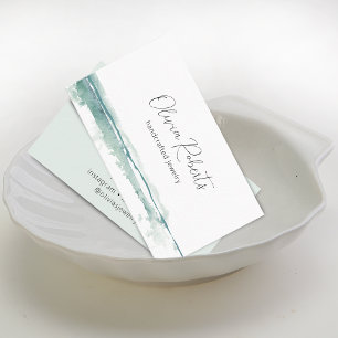 Modern Green Watercolor Script Small Business Card