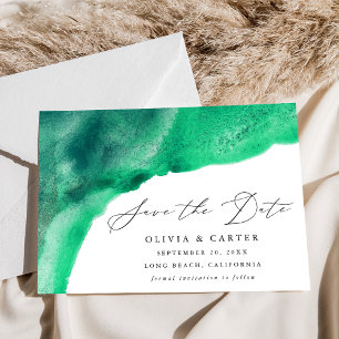 Modern Green Watercolor Waves Save The Date