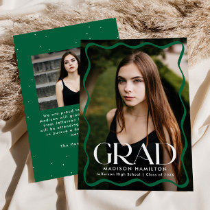Modern Green Wavy Frame Grad 2 Photo Graduation Announcement