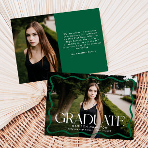 Modern Green Wavy Frame Graduate Photo Graduation Announcement