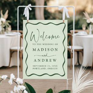 Modern Green Wavy Frame Wedding Welcome Poster