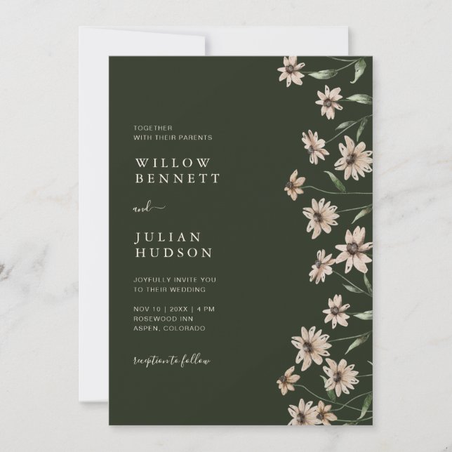 Modern Green Wedding All In One Invitation (Front)
