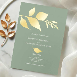 Modern Green Wedding Foil Invitation