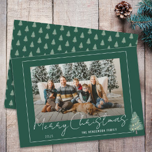 Modern Green Whimsical Christmas Tree Family Photo Holiday Card