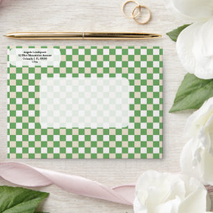Modern Green, White, Beige Checkered Envelope