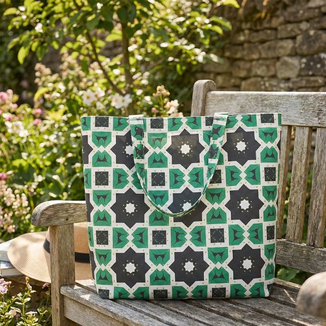 Modern Green White & Black Geometric Pattern Fabric (Creator Uploaded)