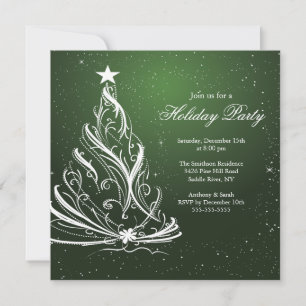 Modern Green & White Christmas Holiday Party Invitation