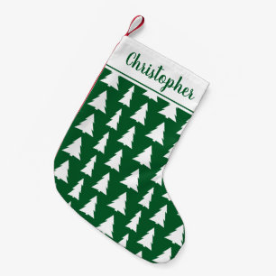 Modern Green White Christmas Tree Pattern Name Small Christmas Stocking