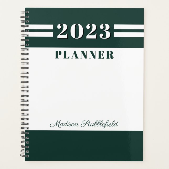 Modern Green White Custom Personalised 2024 Planner (Front)