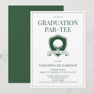 Modern Green & White Elegant Golf Graduation Party Invitation