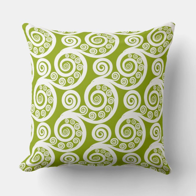 Modern Green & White Fern Frond Throw Pillow (Front)