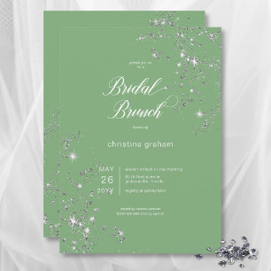 Modern Green & White Glam Diamonds Bridal Brunch Invitation