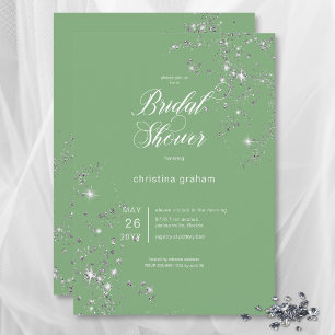 Modern Green & White Glam Diamonds Bridal Shower Invitation