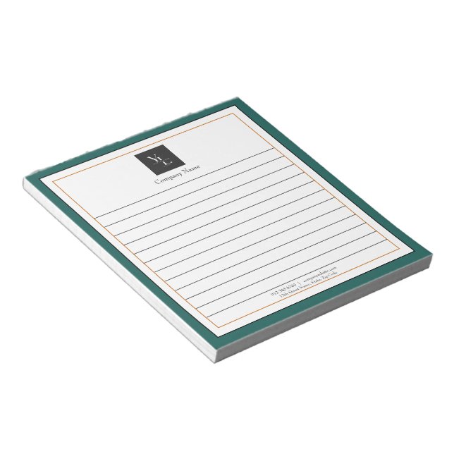 Modern Green White Gold with Business Logo Notepad (Angled)
