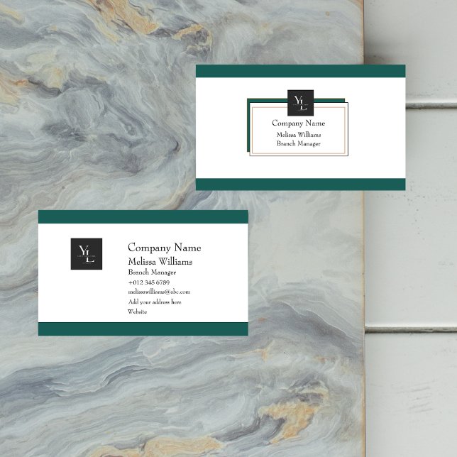 Modern Green White Gold with Logo Business Card (Creator Uploaded)