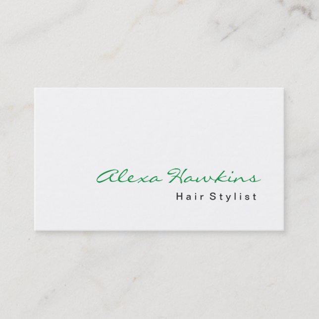 Modern Green White Hair Stylist Makeup Artist Business Card (Front)