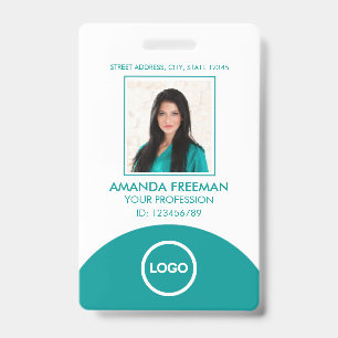 Modern Green & White Logo Healthcare Worker Photo ID Badge