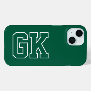 Modern Green White Monogram Initials iPhone 15 Case