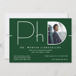 Modern Green White Photo PhD Graduation Invitation
