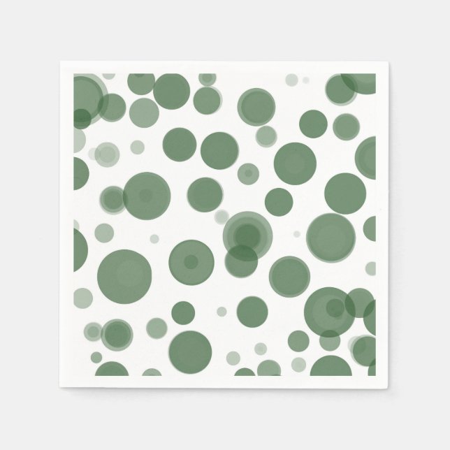 Modern Green & White Polka Dot Bubbles Party Napkin (Front)