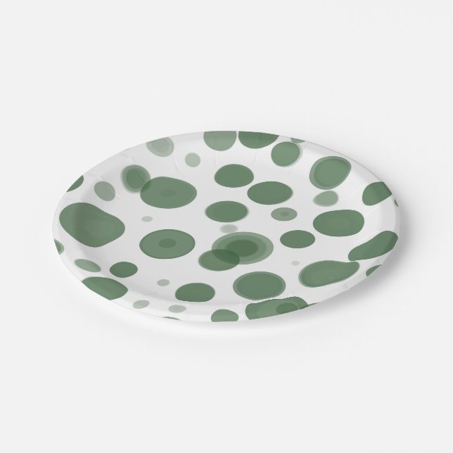 Modern Green & White Polka Dot Bubbles Party Paper Plate (Angled)