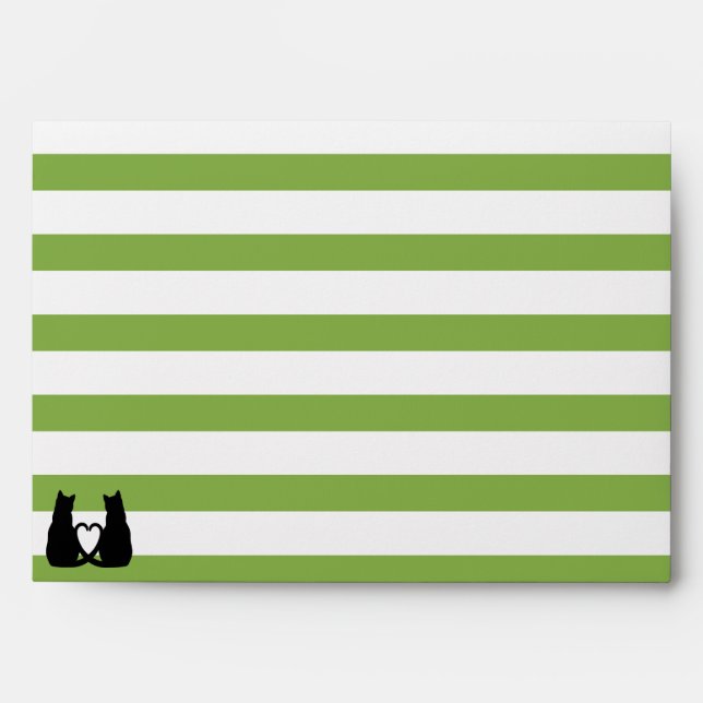 Modern Green & White Striped Cats Silhouette Envel Envelope (Front)