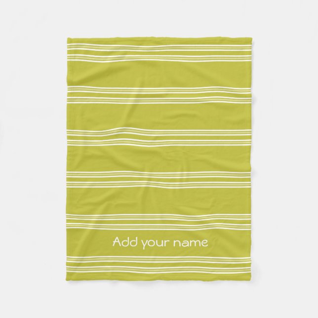 Modern Green White Stripes Personalised Fleece Blanket (Front)
