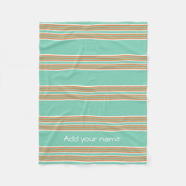 Modern Green White Stripes Personalised Fleece Blanket (Front)