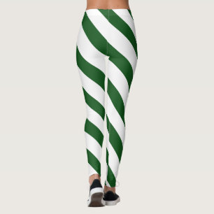 Modern Green White Wide Diagonal Striped Christmas Leggings